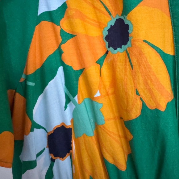 Maeve Anthropologie Green Floral Midi Dress Tiered Short Sleeve - Picture 4 of 5